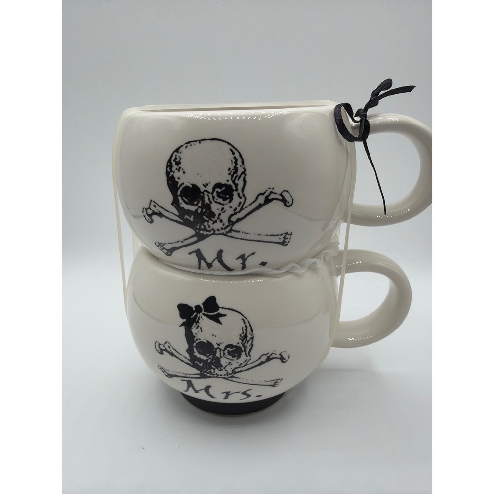 Arlington Designs Mr Mrs Skull Crossbones Mug Set Halloween Gothic Ceramic
